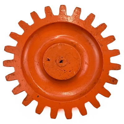 Lot 201 - A painted wooden cog possibly a factory die mould.