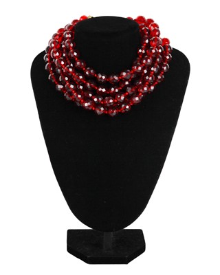 Lot 28 - A Chanel Maison Gripoix faceted red beaded five-strand choker necklace, circa 1990.