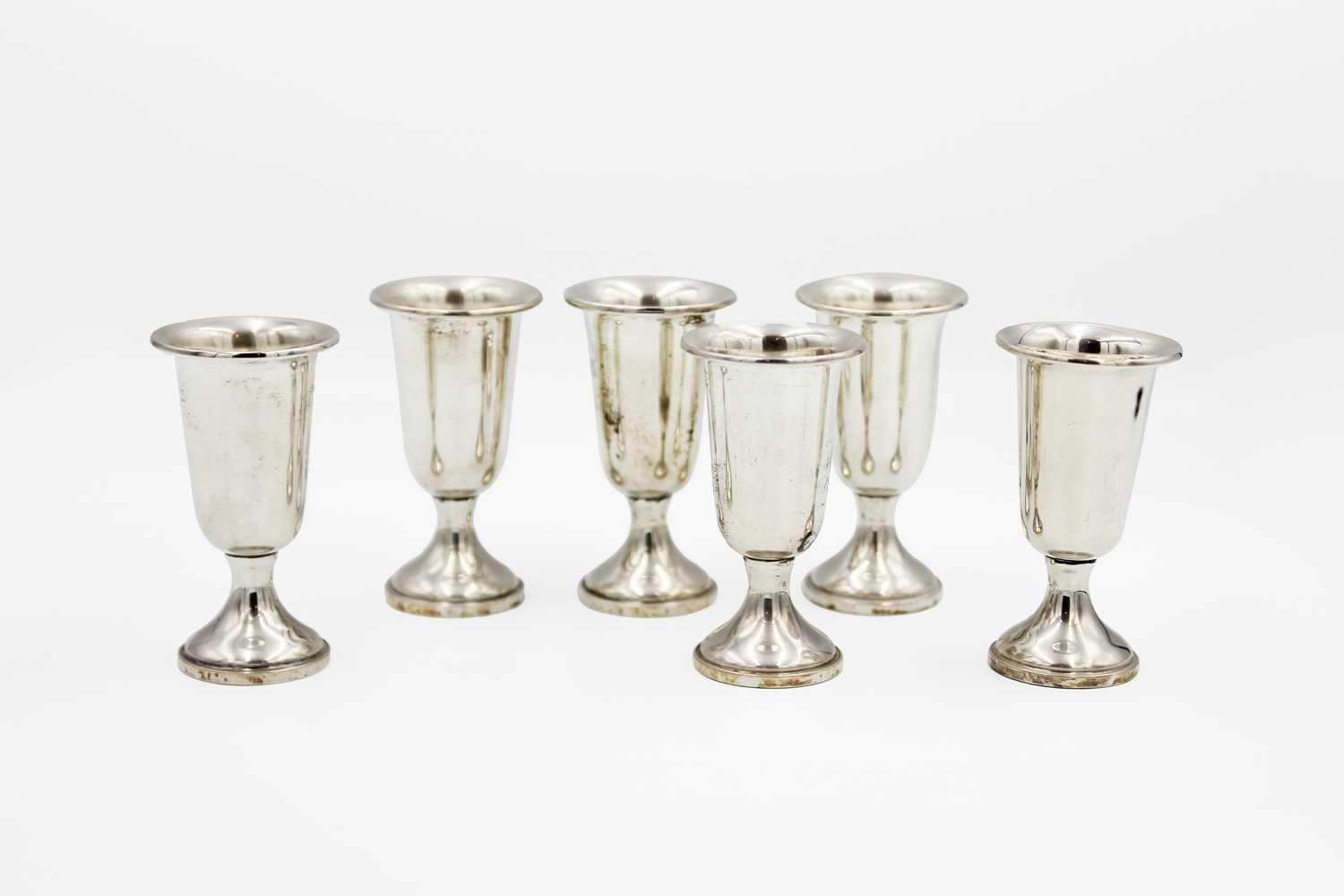 Lot 94 - A set of six silver miniture goblets by Towle.