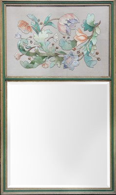 Lot 101 - An Art Deco oak framed and green finished wall mirror.