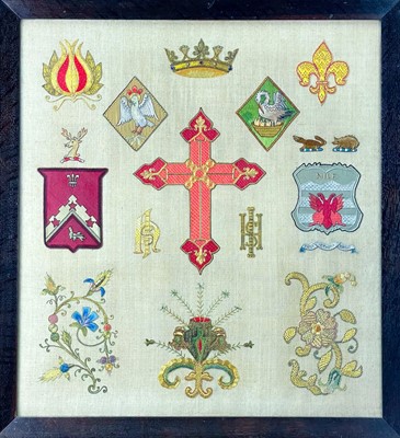 Lot 148 - Joan Kerr, a silk, cotton and gold thread church sampler.