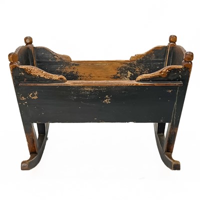 Lot 193 - A continental green painted pine cradle.