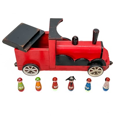 Lot 201 - A scratch built painted wood toy train.