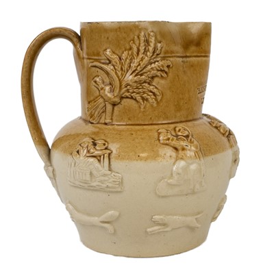 Lot 393 - A Victorian salt-glaze harvest jug.