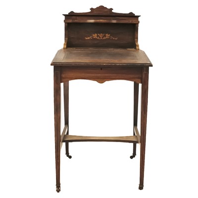 Lot 60 - A late Victorian rosewood and inlaid slope top writing desk.