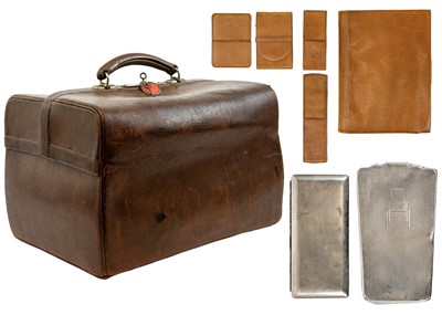 Lot 256 - A leather Gladstone type travel bag, by Fisher, Strand.