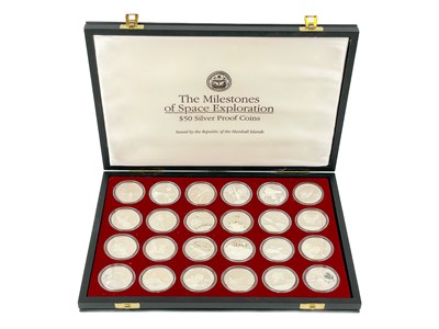 Lot 147 - "Milestones of Space Exploration" cased proof .999 silver crown sized 1 ounce $50 coins (x24)