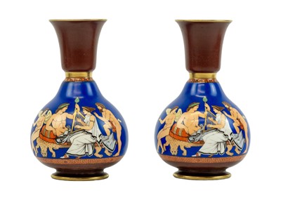 Lot 434 - Two mid Victorian terracotta classical design vases.