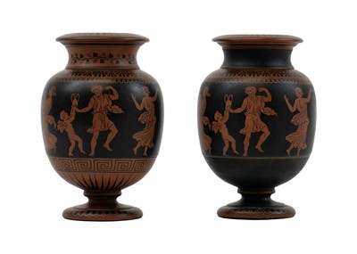 Lot 434 - Two mid Victorian terracotta classical design vases.