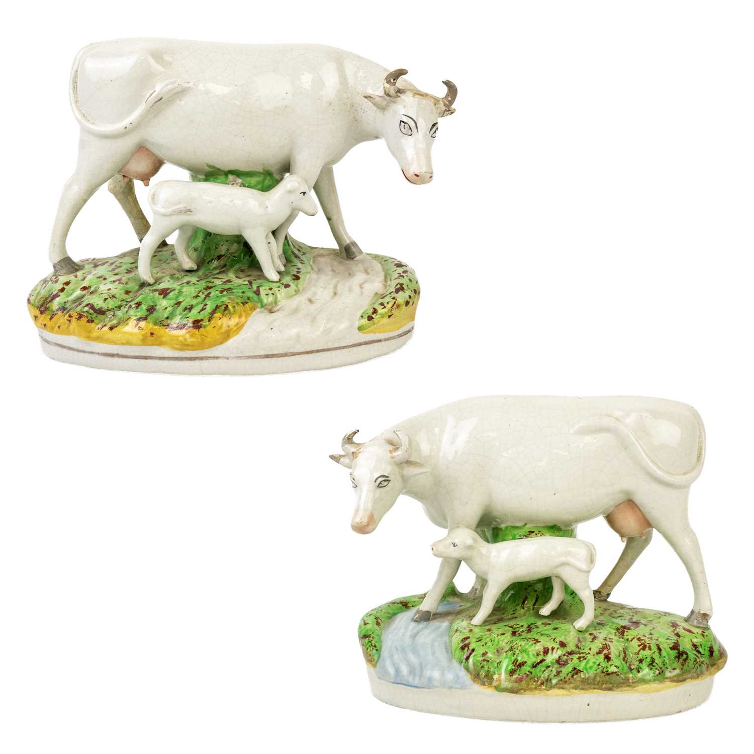 Unique store set of 2 Staffordshire Cow.