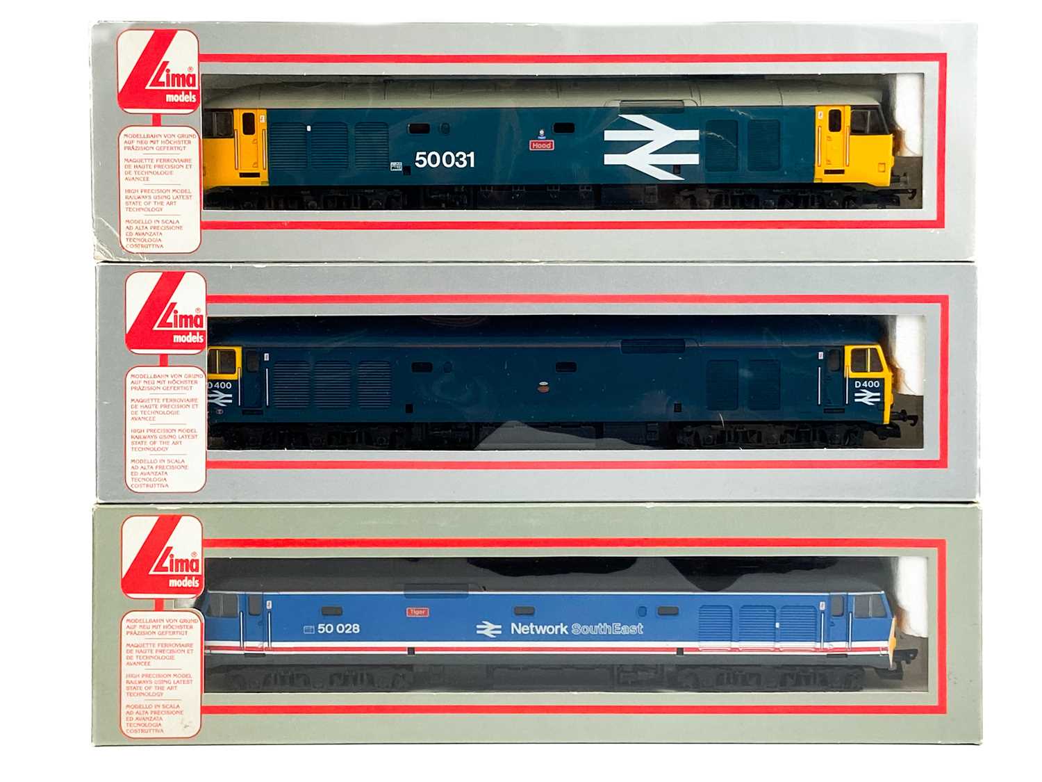 Lot 573 - BR English Electric D400 - D449 (class 50) "Hoovers" boxed Lima "OO" models (x3)
