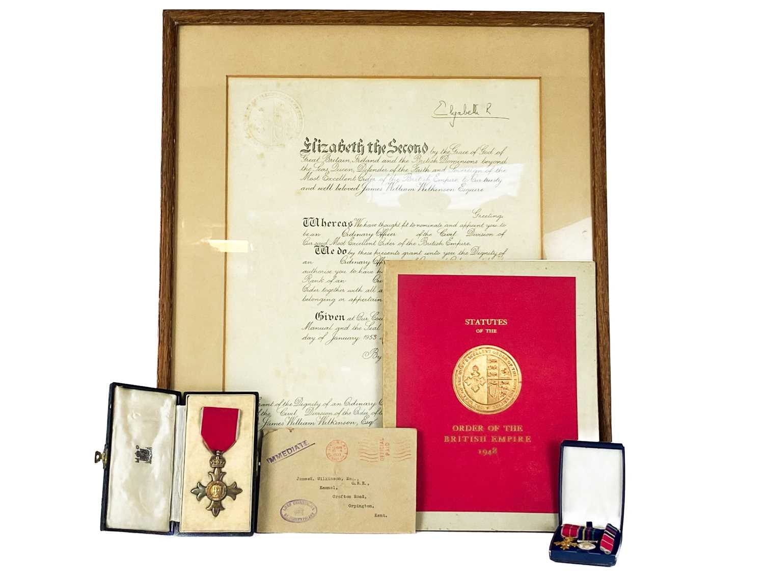 Lot 239 - OBE and certificate etc.