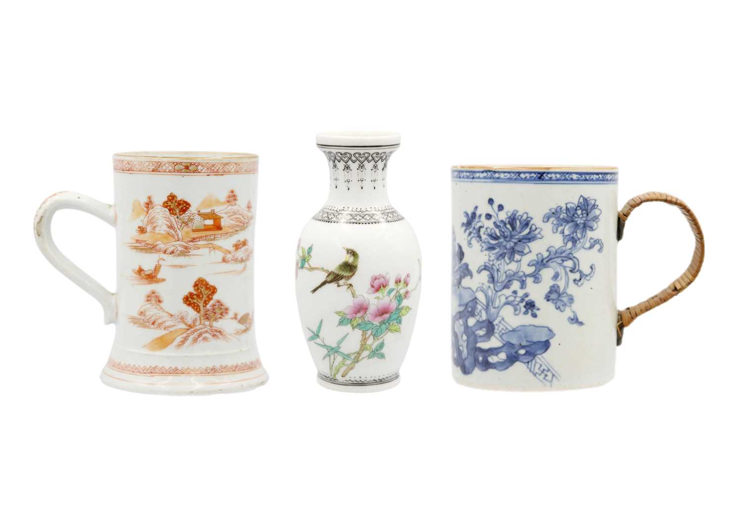 Lot 221 - Two Chinese porcelain tankards, 18th century.