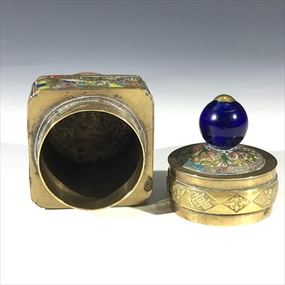 Lot 190 - A Chinese brass and enamel jar, circa 1920,...