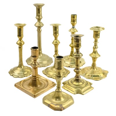 Lot 287 - An 18th century brass candlestick.