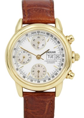 Lot 65 - JAGUAR - A gentleman's automatic chronograph gold-plated wristwatch.