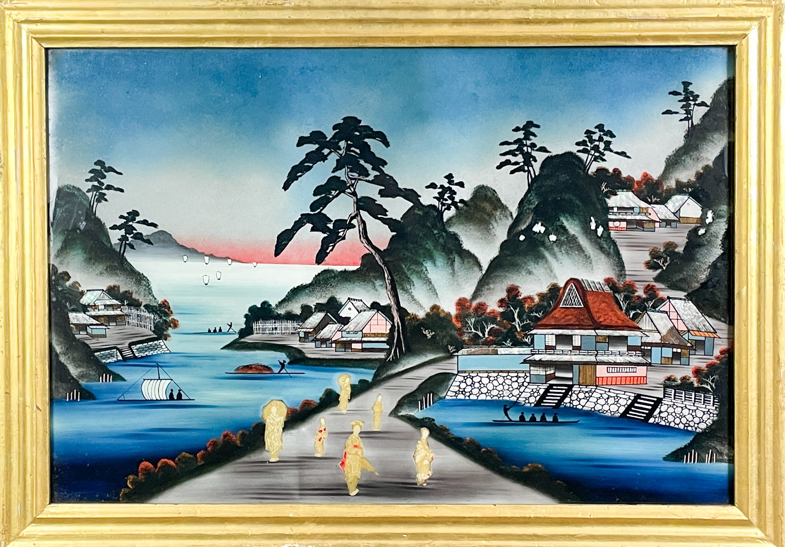Lot 271 - A pair of Japanese reverse glass paintings,