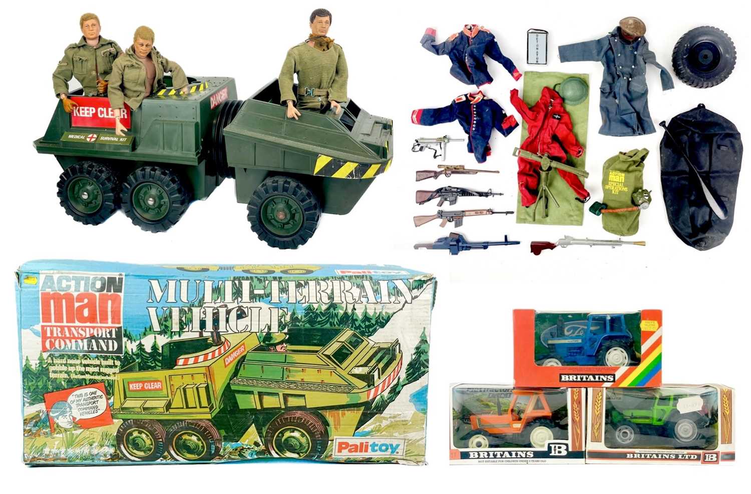 Lot 735 - Britains Tractors boxed x3 plus Action Man Multi-Terrain vehicle etc.
