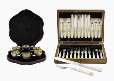 Lot 158 - A Victorian cased set of six silver-plated salts and spoons.