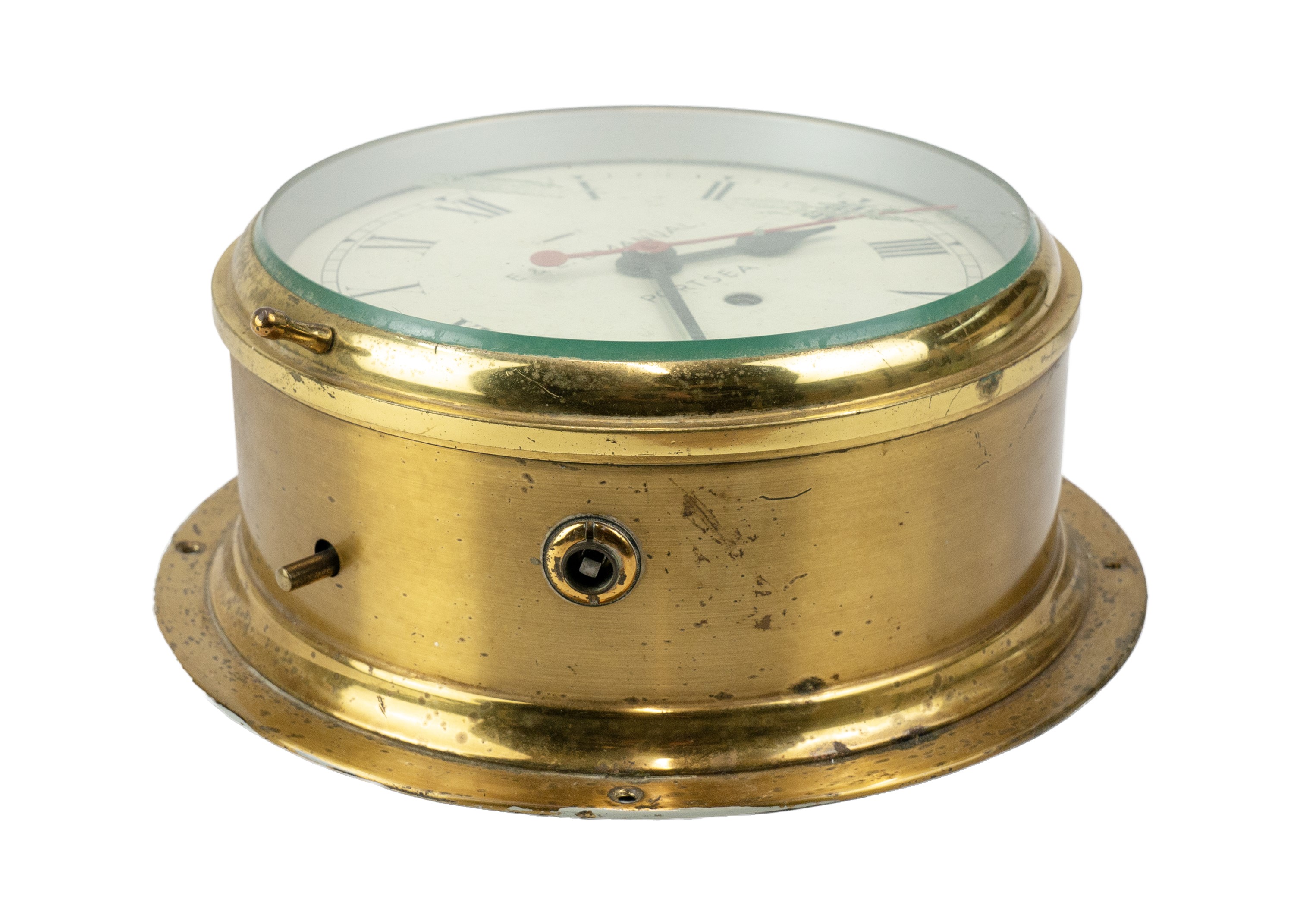 Lot 382 - A brass ship's bulkhead wall clock.