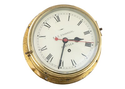 Lot 382 - A brass ship's bulkhead wall clock.