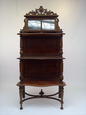 Lot 3411 - A Swedish pine whatnot, the mirror back above...
