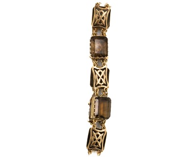 Lot 28 - A 9ct modern citrine set panel bracelet.