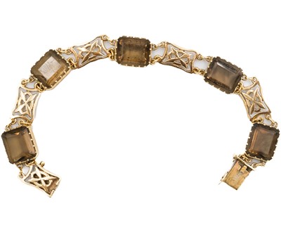 Lot 28 - A 9ct modern citrine set panel bracelet.