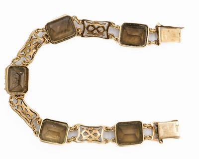 Lot 28 - A 9ct modern citrine set panel bracelet.