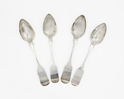 Lot 149 - A 19th century silver set of four fiddle pattern teaspoons by W. Miller.