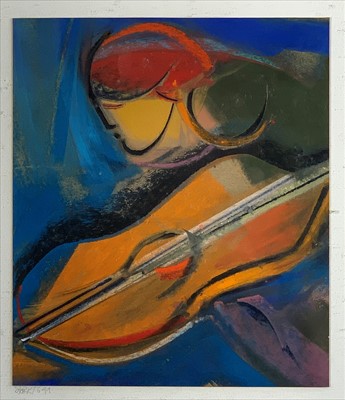 Lot 503 - Mary STORK (1938-2007) Girl with violin Mixed...