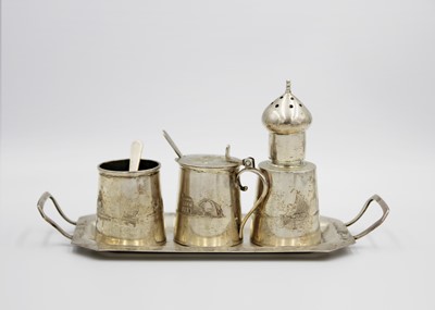 Lot 39 - An Egyptian silver cruet set, early 20th century.