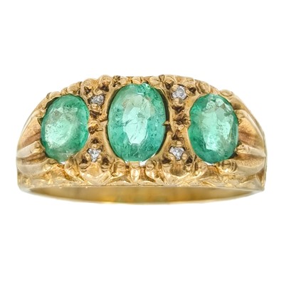 Lot 44 - A 9ct Victorian-style emerald three-stone ring.