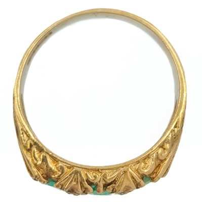 Lot 44 - A 9ct Victorian-style emerald three-stone ring.