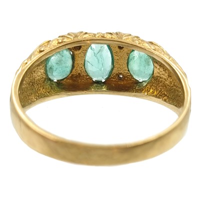 Lot 44 - A 9ct Victorian-style emerald three-stone ring.
