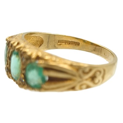 Lot 44 - A 9ct Victorian-style emerald three-stone ring.