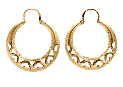 Lot 45 - An 18ct pair of pierced hoop earrings.