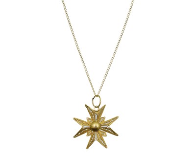 Lot 46 - An 18ct filigree Maltese cross pendant necklace.