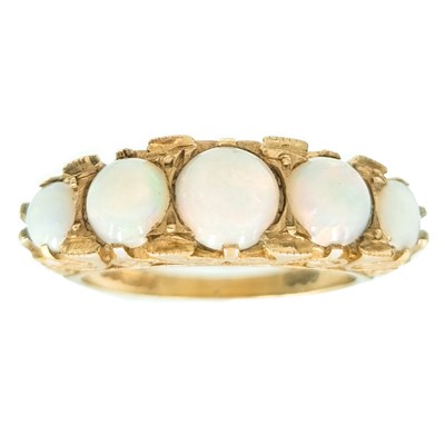 Lot 47 - A 9ct Victorian-style white opal set five-stone ring.