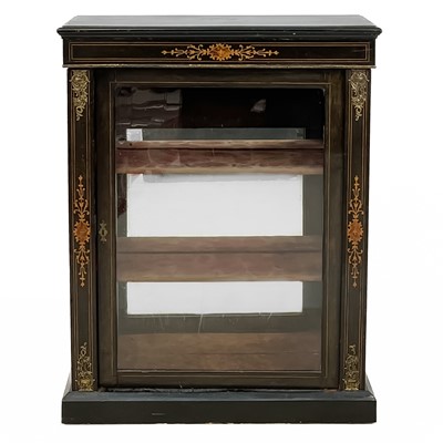 Lot 76 - A Victorian ebonised, inlaid and gilt metal mounted display cabinet.