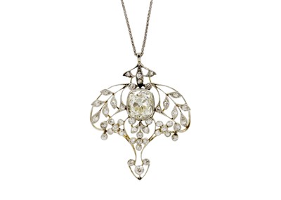 Lot 75 - An exquisite  Belle Époque diamond pendant with certified Old Mine cut 3.97ct light yellow diamond.