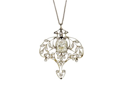 Lot 32 - An exquisite Belle Époque diamond pendant with certified Old Mine cut 3.97ct light yellow diamond.