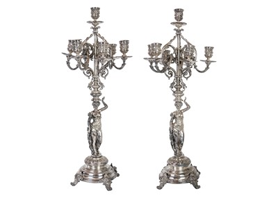 Lot 265 - An impressive pair of 19th century silver plated figural candelabra by Norblin & Co. Warsaw.