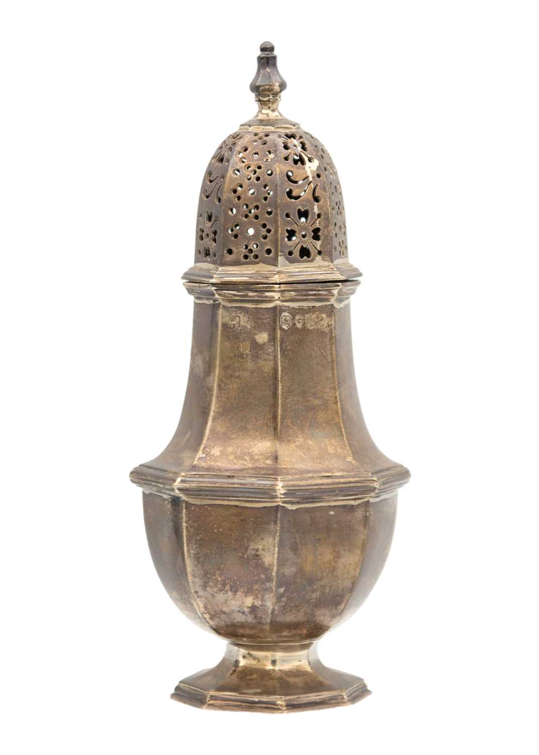 Lot 41 - A Victorian silver pedestal caster by Blunt, Wray & Co.