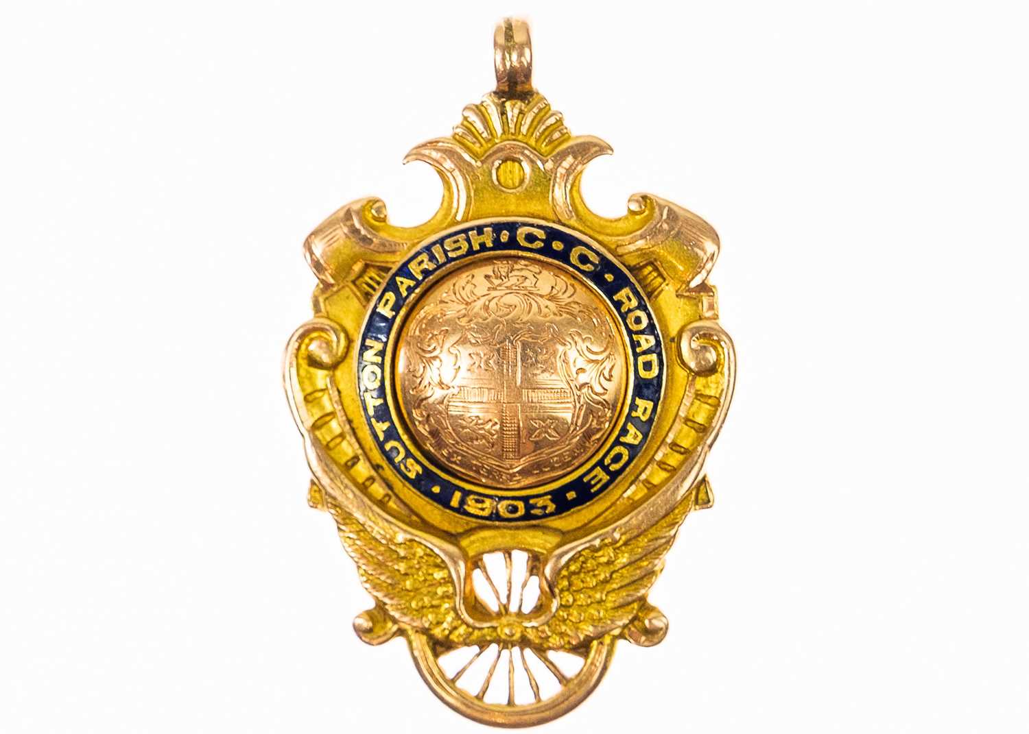 Lot 59 - An Edwardian 15ct rose gold shield watch chain fob.