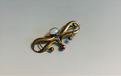 Lot 2580 - A 9ct Art Nouveau brooch set with an opal and...