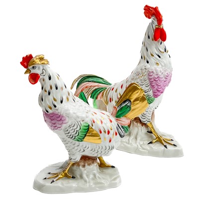 Lot 444 - A pair of Continental porcelain figures of a cockerel and hen.