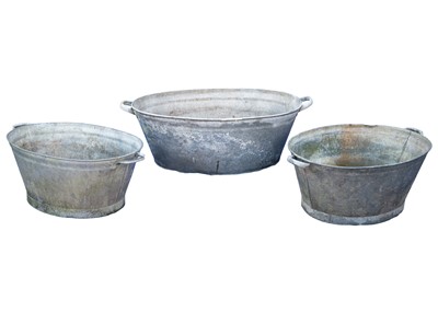 Lot 247 - Three galvanised tin baths