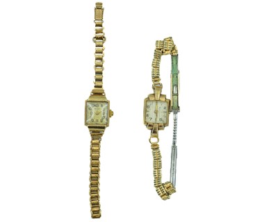 Lot 111 - Two lady's 9ct cased manual wind wristwatches.