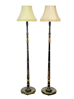 Lot 165 - A pair of early 20th century Chinoiserie lacquer standard lamps.